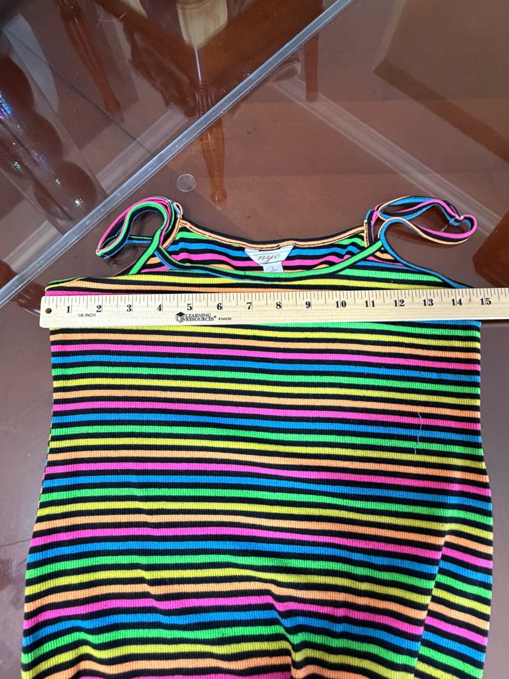 NYC Multicolor Neon Striped Spaghetti Strap Mini Dress - Picture 4 of 6